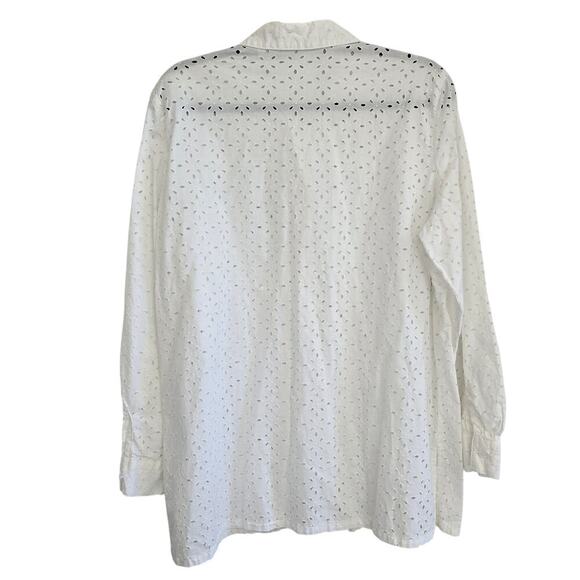 Y2K CLC White Cotton Eyelet Lace Shirt Button-Up Academia Resort Office Top Sz L - Picture 2 of 8